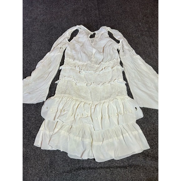 IRO Jedway‎ Bell-Sleeve Smocked Tiered Dress, Ecru Size 38 - Picture 2 of 10